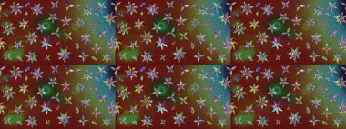 Dallı bahar çiçekleri ile desen, kahverengi ve çiçek silueti ile yeşil renkler. Raster deseni.