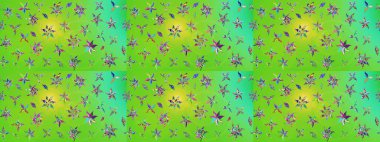 Moda arka planında parlak buketler. Kumaş, duvar kağıdı ve kağıt üzerine baskı yapmak için gelişen arka plan. Raster illüstrasyonu. Eski usul küçük çiçekli şirin bir eskiz deseni..