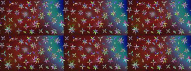 Çiçek desenli çizim. Raster illüstrasyonu. Asya tekstil tarzında. Kahverengi ve mavi renkli çiçekler. Raster illüstrasyonu.