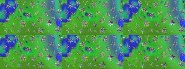 Raster illüstrasyonu. Raster illüstrasyonu. Yeşil ve mavi renkte çiçekler. Çiçek desenli çizim. Asya tekstil tarzında.