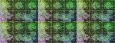 Yeşil ve nötr renklerde çiçekler. Raster illüstrasyonu. Tropik, dikişsiz çiçek deseni..