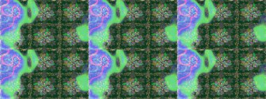 Raster illüstrasyonu. Şirin çiçekli kusursuz desen ve yeşil ve mavi renkli yapraklar, suluboya çiçek deseni, duvar kağıdı, kart veya kumaş için fayanslı.