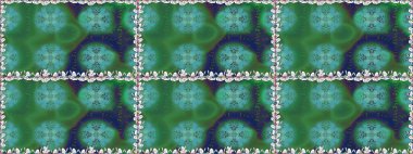 Nazik, narin çiçek arkaplanı. Yeşil ve mavi renkte çiçekler. Raster çiçek desenli ve çiçekli..