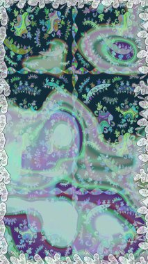 Çiçek ve yapraklı karalama şeklinde Raster çiçek deseni. Yumuşak, bahar çiçekleri mavi ve nötr renklerde. Raster illüstrasyonu.