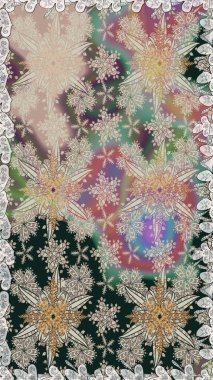 Kıvırcık, parlak örgü. Çiçek çelengi. Eski moda arka plan. Şablon, pürüzsüz, çiçekli kenar. Güzel, parlak, pürüzsüz kumaş, tuval. Raster illüstrasyonu.