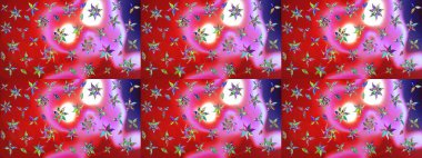 Motley illüstrasyonu. Küçük renkli çiçekler. Küçük çiçekte güzel bir desen. Moda baskıları için zarif bir şablon. Kırmızı ve pembe çiçekli bahar çiçekleri.