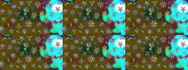 Yumuşak, yeşil ve kahverengi renkte yaz çiçekleri. Raster illüstrasyonu. Raster çiçek desenli ve çiçekli..