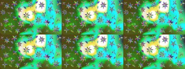 Çiçekli bahar çiçekleri. Küçük çiçekte güzel bir desen. Küçük renkli çiçekler. Moda baskıları için zarif bir şablon. Motley illüstrasyonu. Çizim.