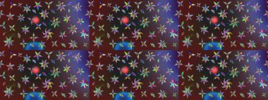 Çiçek desenli çizim. Raster illüstrasyonu. Asya tekstil tarzında. Renkli çiçekler. Raster illüstrasyonu.