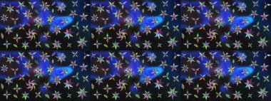 Raster illüstrasyonu. Gri ve mavi renklerde. 3D çiçekler, çizim.