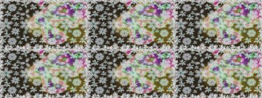 Raster illüstrasyonu. El çizimi çiçekli, soyut, pürüzsüz desen. Gri ve nötr renkte çiçekler.