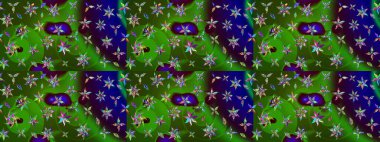 Düz Çiçek Elementleri Tasarımı. Sketch Colour Spring Theme eskiz kalıbı. Yeşil ve mavi renkte çiçekler. Sevimli çiçek raster deseni.