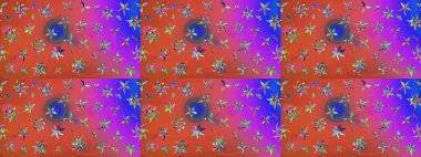 Raster illüstrasyonu. Nazik, yaz çiçekleri pembe ve turuncu renklerde. Raster çiçek desenli ve çiçekli..