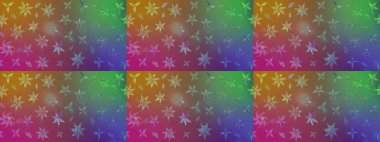 Renkli Yaz Temalı eskiz kalıbı. Düz Çiçek Elementleri Tasarımı. Sevimli çiçek raster deseni. Kahverengi ve mor renkte çiçekler.