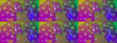 Tekrarlayan çiçek arkaplanı, zarif mor ve menekşe çiçekli duvar kağıdı. Mor ve mor renkler üzerine çiçek desenli çizimler, el yapımı papatyalar, papatyalar..