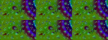 Çiçek yeşili ve mavi çizim deseni. Klasik taslak çizimi. Raster Yumuşak kumaş deseni. Raster çiçek izi..