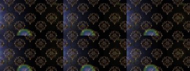 Moda baskıları için zarif bir şablon. Parlak renkli çiçekleri ve siyah, gri ve kahverengi renkte yaprakları olan şaşırtıcı, pürüzsüz çiçek deseni. Halk tarzı. Modern çiçek arkaplanı.