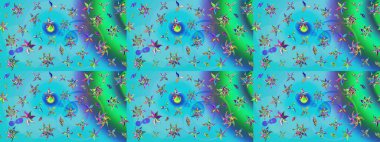 Mavi ve yeşil renkler üzerine çiçek desenli eskiz, el yapımı papatyalar, papatyalar. Tekrarlayan çiçek arkaplanı, zarif mavi ve yeşil çiçek duvar kağıdı.