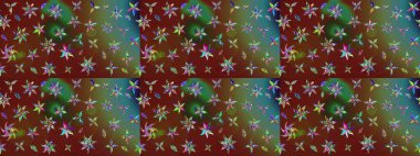 Kahverengi ve yeşil renklerde manzaralı çiçek deseni. Üst manzara, yumuşak stil. Sevgililer günü ve tebrik kartı konsepti için şık bir davetiye. Çiçek kompozisyonu, el boyası, hassas şablon..