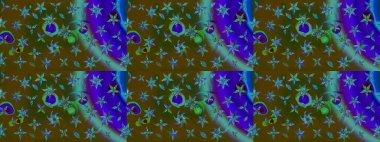 Tekstil için suluboya eskiz deseni. El çizimi çiçek çizimi deseni (fayans). Şirin çiçekler, desenli, kahverengi ve mavi renklerde renkli çizim deseni.