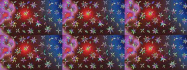 Suluboya çiçekli çiçek deseni. Raster illüstrasyonu. Kahverengi ve mavi renkli Asyalı tekstil.