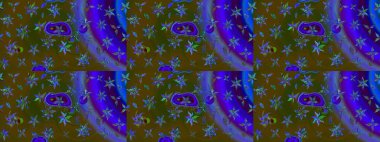 El çizimi. Suluboya çizimi. Çiçekli eskiz deseni. Kahverengi ve mavi renkte çiçekler.