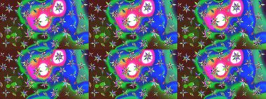 Suluboya çizim kalıbı. Çiçek izi. Suluboya tarzında yeşil ve mavi renkte çiçekler.