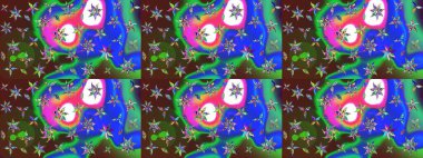 Raster düz çiçek çizim deseni. Hediye ambalaj kağıdı, tebrik kartları, posterler ve pankart tasarımı. Yeşil ve mavi renkte çiçekler.