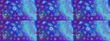 Renkli çizim kalıbı. Çiçek arkaplan. Çiçek duvar kâğıdı. Raster illüstrasyonu. Mavi ve mor renkli şirin tekstil.