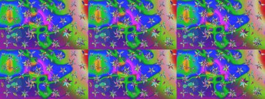 Raster düz çiçek çizim deseni. Hediye ambalaj kağıdı, tebrik kartları, posterler ve pankart tasarımı. Yeşil ve mavi renkte çiçekler.