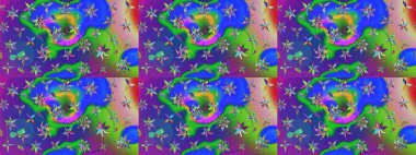 Çiçekli karalama şeklinde Raster çiçek deseni. Yumuşak, yaz çiçekleri mavi ve yeşil renklerde. Raster illüstrasyonu.