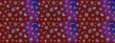 Çiçekli karalama şeklinde Raster çiçek deseni. Kibar, bahar çiçekleri kırmızı ve mor renklerde. Raster illüstrasyonu.