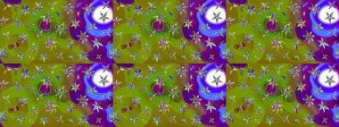 Bahar mevsimi. Nazik romantik baskı. Tatil havası. Yeşil ve kahverengi renkli çiçekler. Raster güzel bir çiçek deseni çiziyor..