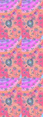 Çiçekli eskiz deseni. El çizimi. Suluboya çizimi. Pembe ve nötr renkte çiçekler.