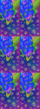 Çiçekli güzel suluboya desen. Mavi ve mor renklerde. Raster illüstrasyonu.