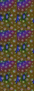 Yapraklı çiçekler ve rengarenk papatya çiçekleri. Eskiz arkaplan modeli. Raster - stok.