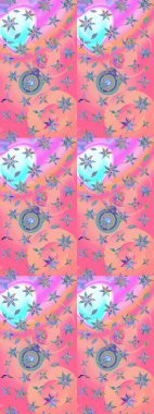 Elegance sketch pattern with ethnic flowers on pink and neutral colors. Raster Floral Illustration in cute textile.