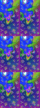 Mavi ve mor renkli çiçekler. Mavi ve mor renkli çiçek çizimi. Şatafatlı bahar bahçesi dokusu. Çiçek deseni. Raster illüstrasyonu.