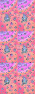 Şirin çiçekli, desenli, pembe ve nötr renklerde renkli çizimler. Tekstil için suluboya eskiz deseni. El çizimi çiçek çizimi deseni (fayans)).