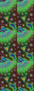 Suluboya çizimi. Çiçekli eskiz deseni. Yeşil ve kahverengi renkli çiçekler. El çizimi.