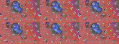 Pembe ve kahverengi renkli sevimli çiçek deseni. Renkli Bahar Teması eskiz kalıbı. Düz Çiçek Elementleri Tasarımı. Raster Modaya uygun kumaş deseni.