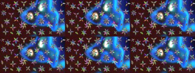 Raster illüstrasyonu. Kahverengi ve mavi renklere karalamalar çizilmiş çiçek deseni.