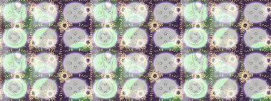 Renkli Bahar Temalı Kusursuz Arkaplan. Çiçeksel fantezi tasarımı, parlak bir arka planda, kusursuz bir desen. Düz Çiçek Elementleri Tasarımı.