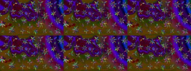 Çiçeksel fantezi tasarımı ve parlak bir arka plan çizimi. Düz Çiçek Elementleri Tasarımı. Renkli Bahar Teması çizim şablonu.