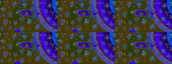 El çizimi. Suluboya çizimi. Çiçekli eskiz deseni. Kahverengi ve mavi renkte çiçekler.