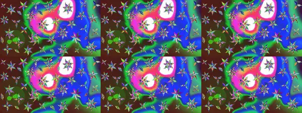 Raster düz çiçek çizim deseni. Hediye ambalaj kağıdı, tebrik kartları, posterler ve pankart tasarımı. Yeşil ve mavi renkte çiçekler.