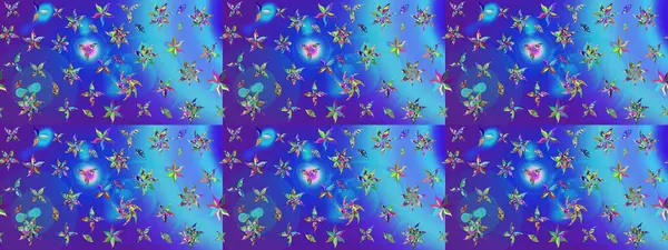Renkli çizim kalıbı. Çiçek arkaplan. Çiçek duvar kâğıdı. Raster illüstrasyonu. Mavi ve mor renkli şirin tekstil.