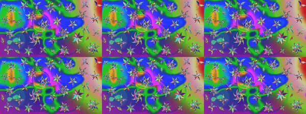 Raster düz çiçek çizim deseni. Hediye ambalaj kağıdı, tebrik kartları, posterler ve pankart tasarımı. Yeşil ve mavi renkte çiçekler.