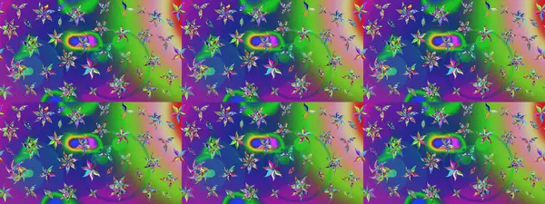 Çiçeksel çizim kalıbının yansıması. Vadinin çiçekleri yeşil ve mavi renklerde.