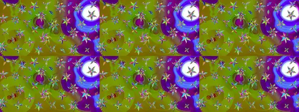 Bahar mevsimi. Nazik romantik baskı. Tatil havası. Yeşil ve kahverengi renkli çiçekler. Raster güzel bir çiçek deseni çiziyor..